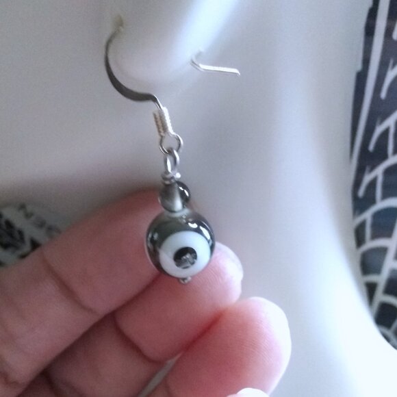 Dark Gray Evil Eye Beaded Dangle Earrings! Protective Charm Meets Modern Chic - Picture 5 of 8